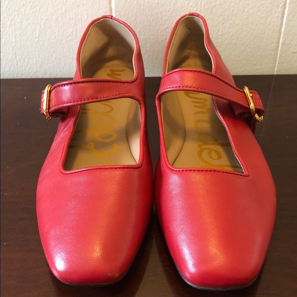 Sam Edelman Sz 9.5 Red Leather Mary Jane Ballet Flats